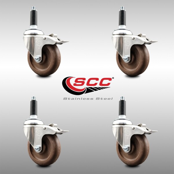 Service Caster 4 Inch 316SS High Temp Glass Filled Nylon 3/4 Inch Stem Caster Set Lock Brake SCC-SS316TTLEX20S414-GFNSHT-34-4 - main